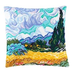 Подушка полукрестом чарiвниця арт. V159 Пшеничное поле с кипарисом 40х40 см Brvsk