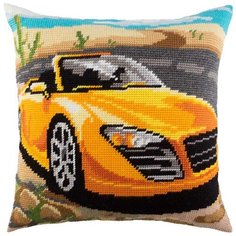 Подушка полукрестом чарiвниця арт. V178 Желтый автомобиль 40х40 см Brvsk