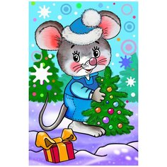 Алмазная мозаика Ah5352 Мышь с елочкой 20х30 Алмазное хобби
