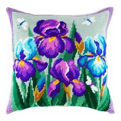 Подушка полукрестом чарiвниця арт. V99 Синие ирисы 40х40 см Brvsk
