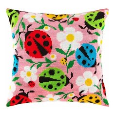 Подушка полукрестом чарiвниця арт. V93 Божьи коровки на цветах 40х40 см Brvsk