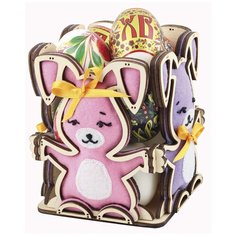 Набор-конструктор с вышивкой чаривна мить арт.F-108 Пасхальные зайчики 11х11х12,5 см фанера