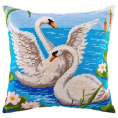 Подушка полукрестом чарiвниця арт. V65 Лебеди 40х40 см Brvsk