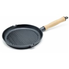 Чугунная сковорода гриль 24 см с деревянной ручкой Calve