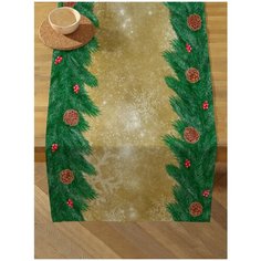 Дорожка на стол 45х140 см Веточки елки золотая sfer.tex