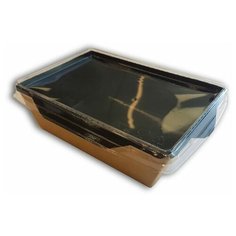 Контейнер с прозрачной крышкой, 800 мл, 207 x 127 x 55 мм, черный / крафт, 25шт/уп Do Eco