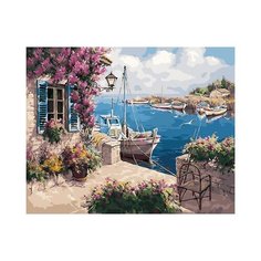 Картина по номерам Цветной «Катер у домика» (холст на подрамнике, 40х50 см)