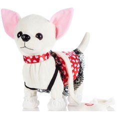 Интерактивная мягкая плюшевая игрушки для малышей и детей Собачка на поводке платье с сердечками CH Toys