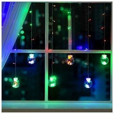 Гирлянда "Бахрома" 2.4 х 0.7 м с насадками "Шарики", IP20, прозрачная нить, 108 LED, свечение белое, 8 режимов, 220 В Luazon Lighting