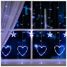 Гирлянда "Бахрома" 2.4 х 0.9 м с насадками "Сердце", IP20, прозрачная нить, 186 LED, свечение белое, 8 режимов, 220 В Luazon Lighting