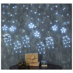 Гирлянда "Бахрома" 2.4 х 0.9 м с насадками "Олень", IP20, прозрачная нить, 138 LED, свечение белое, 8 режимов, 220 В Luazon Lighting