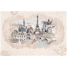 Фотообои Париж рисунок на кирпичной стене/ Красивые стильные обои на стену в интерьер комнаты/ 3Д расширяющие пространство/ На кухню в спальню детскую зал гостиную прихожую/ размер 400х270см/ Флизелиновые