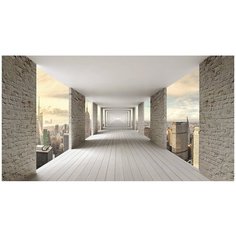 Фотообои 3D тоннель с кирпичными стенами над городом/ Красивые уютные обои на стену в интерьер комнаты/ 3Д расширяющие пространство над кроватью или над столом/ На кухню в спальню детскую зал гостиную прихожую/ размер 500х270см/ Флизелиновые