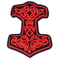 Нашивка (шеврон, патч) на липучке, Стежкофф, "Молот Тора (м)", черный с красным, 8х6 см, 1 штука