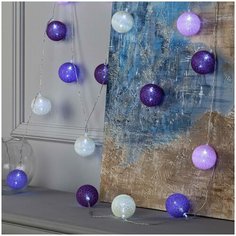 Гирлянда "Нить" 5 м с насадками "Клубки лиловые", IP20, прозрачная нить, 20 LED, свечение белое, фиксинг, 220 В Luazon Lighting