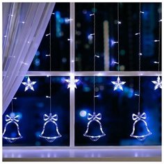 Гирлянда "Бахрома" 2.4 х 0.9 м с насадками "Колокольчики", IP20, прозрачная нить, 138 LED, свечение белое, 8 режимов, 220 В Luazon Lighting