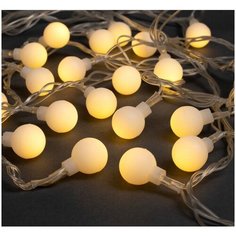 Гирлянда "Нить" 5 м с насадками "Шарики белые", IP20, прозрачная нить, 30 LED, свечение тёплое белое, 8 режимов, 220 В Luazon Lighting