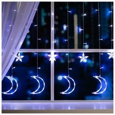 Гирлянда "Бахрома" 2.7 х 0.9 мс насадками "Месяц", IP20, прозрачная нить, 138 LED, свечение белое, 8 режимов, 220 В Luazon Lighting