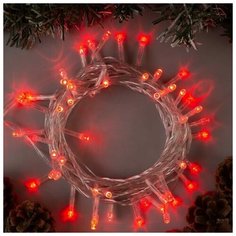 Гирлянда "Нить" 5 м , IP20, прозрачная нить, 50 LED, свечение красное, 8 режимов, 220 В Luazon Lighting