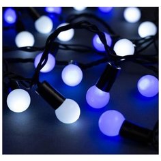 Гирлянда "Нить" 10 м с насадками "Шарики 1.5 см", IP44, тёмная нить, 100 LED, свечение бело-синее, мигание, 220 В Luazon Lighting