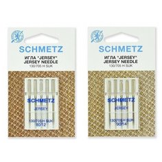 "Набор игл Schmetz: джерси №80 (5шт), джерси №90 (5шт) для вязаных изделий и трикотажа."