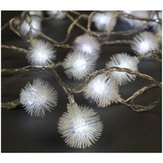 Гирлянда "Нить" 5 м с насадками "Ёжики белые", IP20, прозрачная нить, 30 LED, свечение белое, 8 режимов, 220 В Luazon Lighting