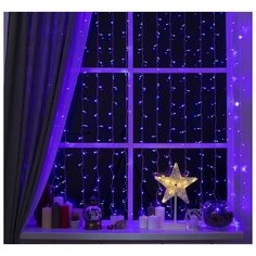 Гирлянда "Занавес" 2 х 1.5 м , IP20, прозрачная нить, 360 LED, свечение фиолетовое, 8 режимов, 220 В Luazon Lighting