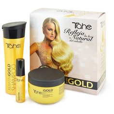 Подарочный набор для восстановления и увлажнения волос. Tahe GOLD PACK (Шампунь с кератином и частицами золота 300 мл, Маска с кератином и частицами золота 300 мл, Аргановое масло 30 мл)