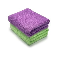 Полотенца махровые для лица и тела 50х90, комплект из 2 шт. "Салат+Пурпур" Ashgabat Dokma Toplumy