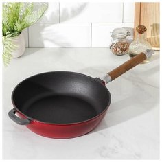 Сковорода чугунная биол d 26 см, съемная ручка, эмалированное покрытие, красная