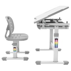 Детский комплект для дома растущая парта и стул Holto-2 (серый)