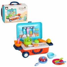 Кухня детская игровая, набор Кухня в чемодане, игрушечная посуда и продукты, в комплекте 23 предмета, игрушка для детей, игрушка для девочек, игрушка для мальчиков, игрушечная кухня, сюжетно- ролевые игры, цвет голубой, в/к 26*18,5*22см Компания Друзей