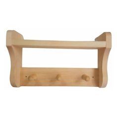 Полка для бани Доктор Баня одноуровневая с вешалкой 3 рожка / полка настенная / полка для бани и сауны