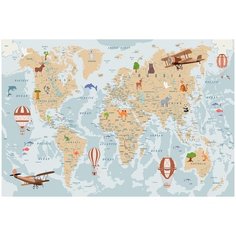 Фотообои DIVINO Голубая карта мира с животными 400х270