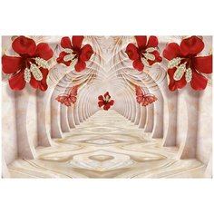 Фотообои DIVINO Мраморный тоннель с красными цветами 400х270