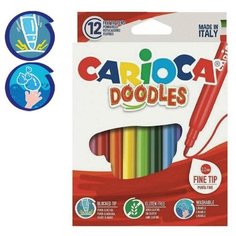 Фломастеры 12 цветов Carioca "Doodles" 2.2 мм, суперяркие, смываемые, 5271104