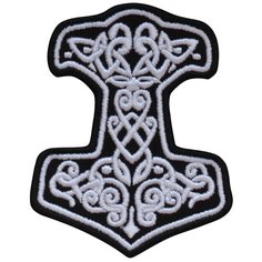Нашивка (шеврон, патч) на липучке, Стежкофф, "Молот Тора (м)", черный с белым, 8х6 см, 1 штука