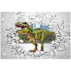 Фотообои 3D Динозавр в кирпичной стене/ Красивые уютные обои на стену в интерьер комнаты/ 3Д расширяющие пространство над кроватью или над столом/ На кухню в спальню детскую зал гостиную прихожую/ размер 400х270см/ Флизелиновые