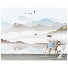 N02004 Фотообои Флизелиновые с виниловым покрытием Природа Акварель Горы 400х270 см Barton Wallpapers