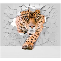 Фотообои Леопард из стены/ Красивые уютные обои на стену в интерьер комнаты/ 3Д расширяющие пространство/ На кухню в спальню детскую зал гостиную прихожую/ размер 300х270см/ Флизелиновые