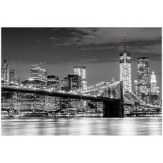 Фотообои Черно-белые с Бруклинским мостом/ Красивые уютные обои на стену в интерьер комнаты/ 3Д расширяющие пространство/ На кухню в спальню детскую зал гостиную прихожую/ размер 400х270см/ Флизелиновые
