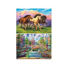 Алмаз. раскраска. Двусторонняя картина (класс.) 30*40. Голландский канал. Горные лошади. НД-1955 Рыжий кот