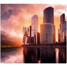 Фотообои Ночной горд / Небоскребы / Мост/ Красивые уютные обои на стену в интерьер комнаты/ 3Д расширяющие пространство/ На кухню в спальню детскую зал гостиную прихожую/ размер 300х270см/ Флизелиновые