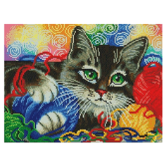 Набор алмазной мозаики «Котик с клубочками», 30х30см Белоснежка