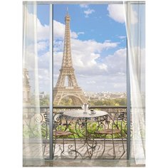 Фотообои Открытые двери на балкон с видом на Париж/ Красивые уютные обои на стену в интерьер комнаты/ 3Д расширяющие пространство/ На кухню в спальню детскую зал гостиную прихожую/ размер 200х270см/ Флизелиновые