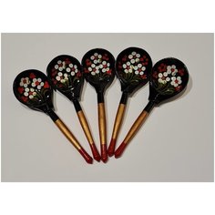 Деревянная столовая ложка хохлома "Чернушка" - (набор 5шт. + подарок) Хохломская роспись