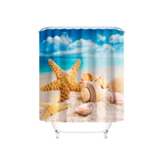 Штора для ванной комнаты с кольцами фотопечать "Морская звезда-1" 180х180 Santrade