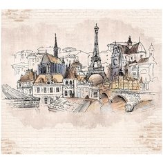 Фотообои Париж рисунок на кирпичной стене/ Красивые уютные обои на стену в интерьер комнаты/ 3Д расширяющие пространство/ На кухню в спальню детскую зал гостиную прихожую/ размер 300х270см/ Флизелиновые