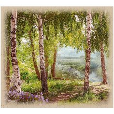 Фотообои Русский лес у озера/ Красивые уютные обои на стену в интерьер комнаты/ 3Д расширяющие пространство/ На кухню в спальню детскую зал гостиную прихожую/ размер 300х270см/ Флизелиновые