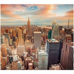 Фотообои Город Небоскребы Нью-Йорк/ Красивые уютные обои на стену в интерьер комнаты/ 3Д расширяющие пространство/ На кухню в спальню детскую зал гостиную прихожую/ размер 300х270см/ Флизелиновые
